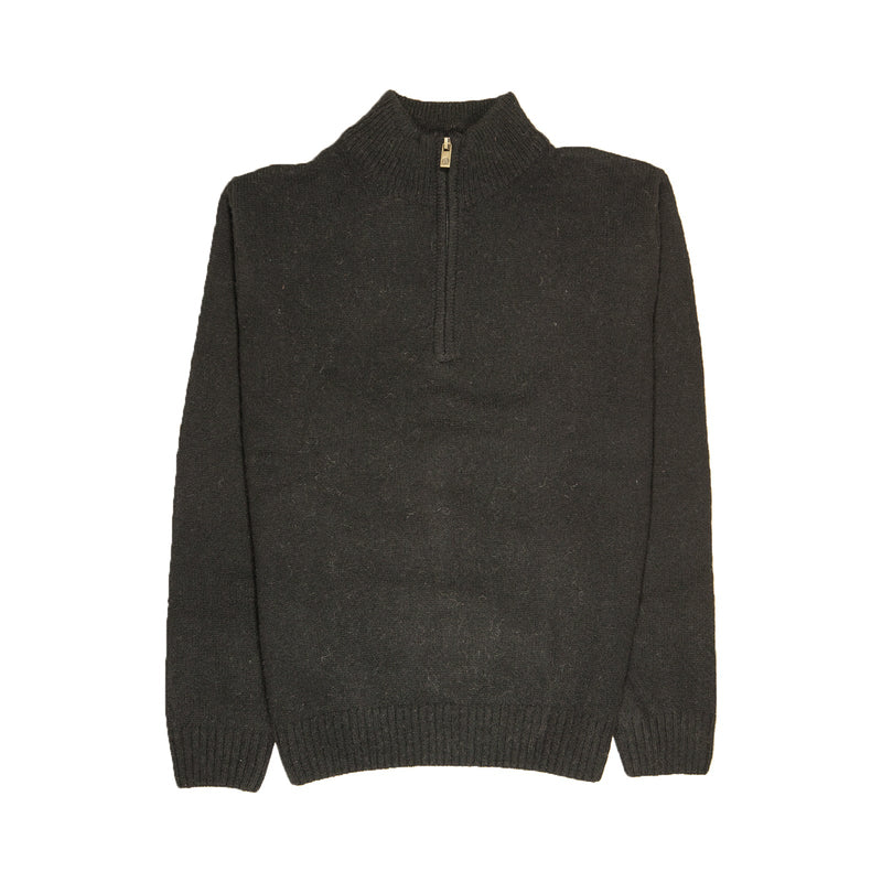 100% SHETLAND WOOL Half Zip Up Knit JUMPER Pullover Mens Sweater Knitted - Plain Black - XL - NuSea