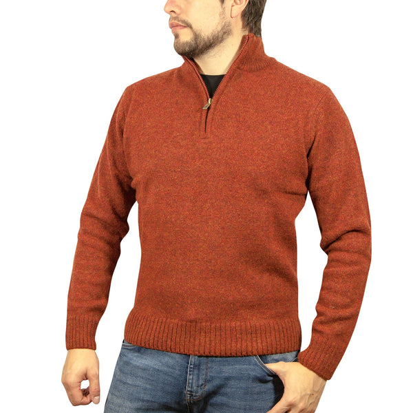 100% SHETLAND WOOL Half Zip Up Knit JUMPER Pullover Mens Sweater Knitted - Rust (54) - 4XL - NuSea