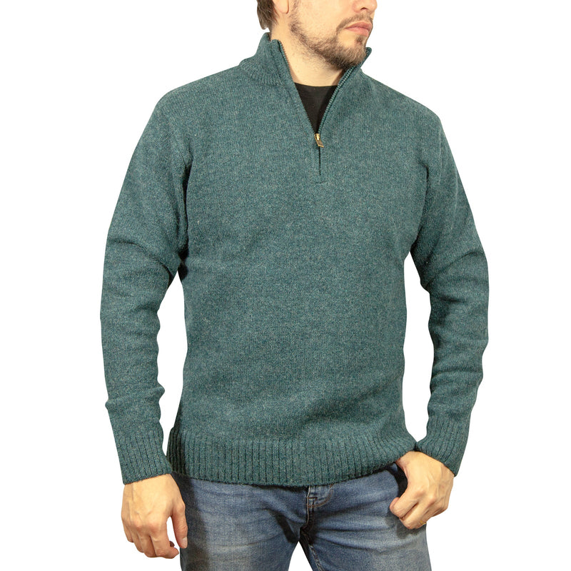 100% SHETLAND WOOL Half Zip Up Knit JUMPER Pullover Mens Sweater Knitted - Sherwood (32) - XL - NuSea
