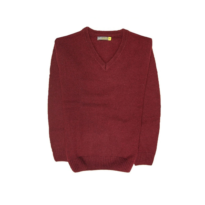 100% Shetland Wool V Neck Knit Jumper Pullover Mens Sweater Knitted - Burgundy (97) - M - NuSea