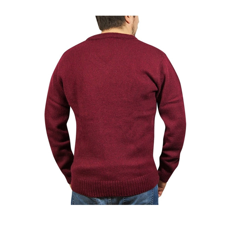 100% Shetland Wool V Neck Knit Jumper Pullover Mens Sweater Knitted - Burgundy (97) - M - NuSea