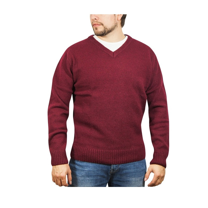 100% Shetland Wool V Neck Knit Jumper Pullover Mens Sweater Knitted - Burgundy (97) - M - NuSea