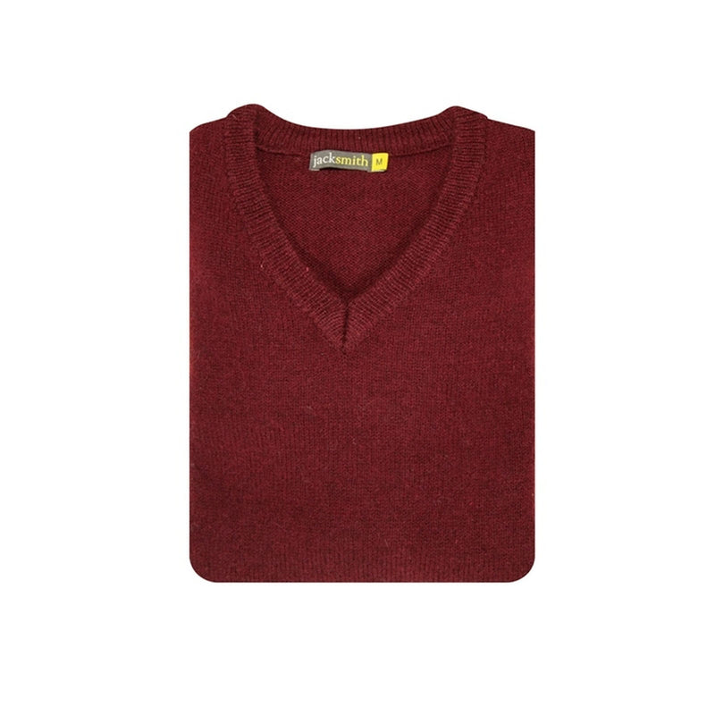 100% Shetland Wool V Neck Knit Jumper Pullover Mens Sweater Knitted - Burgundy (97) - M - NuSea