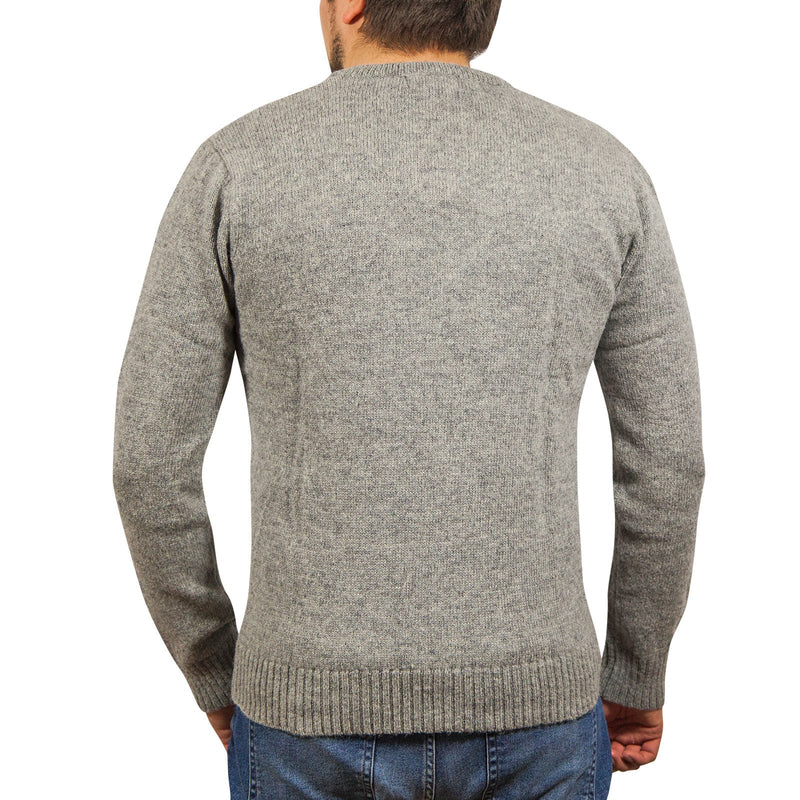 100% Shetland Wool V Neck Knit Jumper Pullover Mens Sweater Knitted - Grey (21) - XXL - NuSea