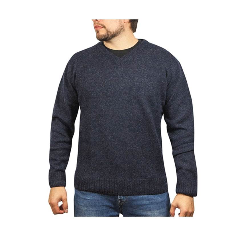 100% Shetland Wool V Neck Knit Jumper Pullover Mens Sweater Knitted - Navy (45) - 4XL - NuSea