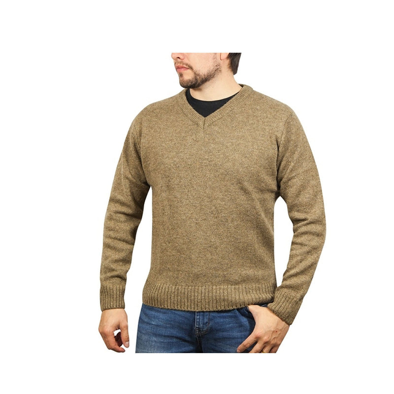 100% Shetland Wool V Neck Knit Jumper Pullover Mens Sweater Knitted - Nutmeg (23) - M - NuSea