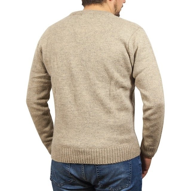 100% Shetland Wool V Neck Knit Jumper Pullover Mens Sweater Knitted - Oat Marle (03) - L - NuSea