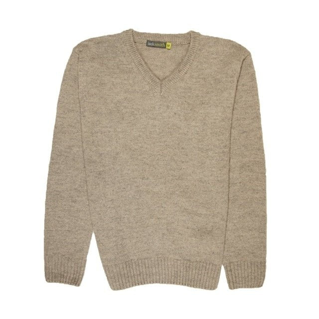 100% Shetland Wool V Neck Knit Jumper Pullover Mens Sweater Knitted - Oat Marle (03) - M - NuSea