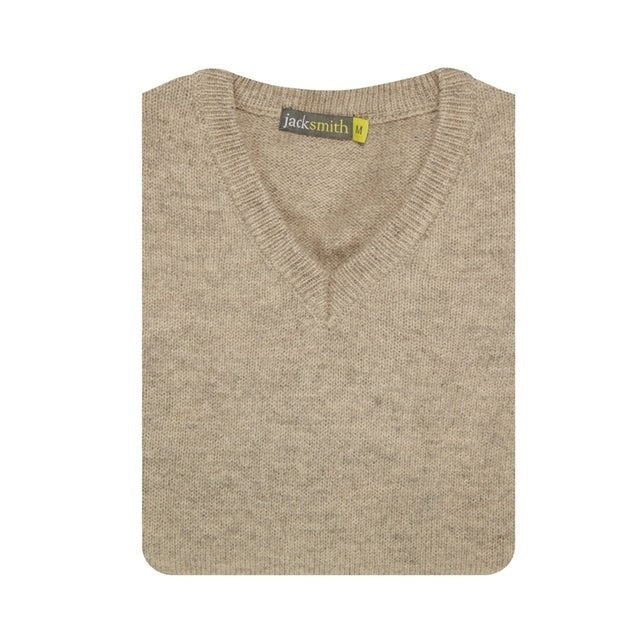 100% Shetland Wool V Neck Knit Jumper Pullover Mens Sweater Knitted - Oat Marle (03) - M - NuSea