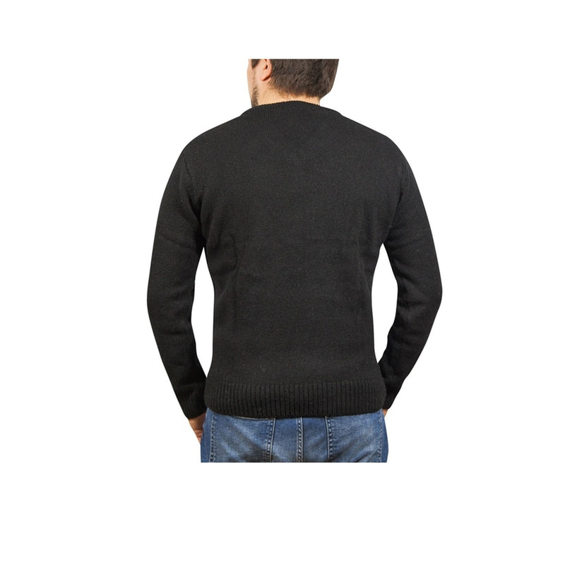 100% Shetland Wool V Neck Knit Jumper Pullover Mens Sweater Knitted - Plain Black - 4XL - NuSea