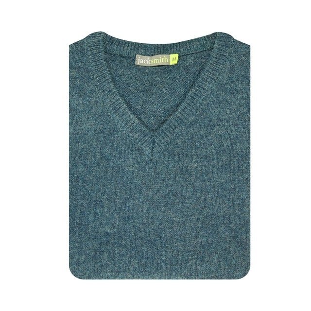 100% Shetland Wool V Neck Knit Jumper Pullover Mens Sweater Knitted - Sherwood (32) - 6XL - NuSea