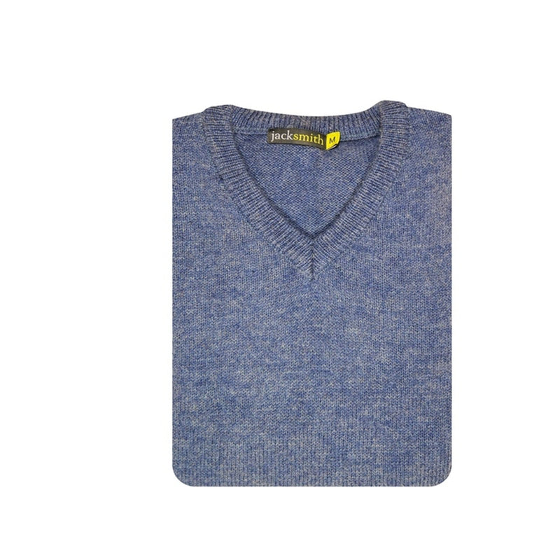 100% Shetland Wool V Neck Knit Jumper Pullover Mens Sweater Knitted - Sky (40) - XL - NuSea