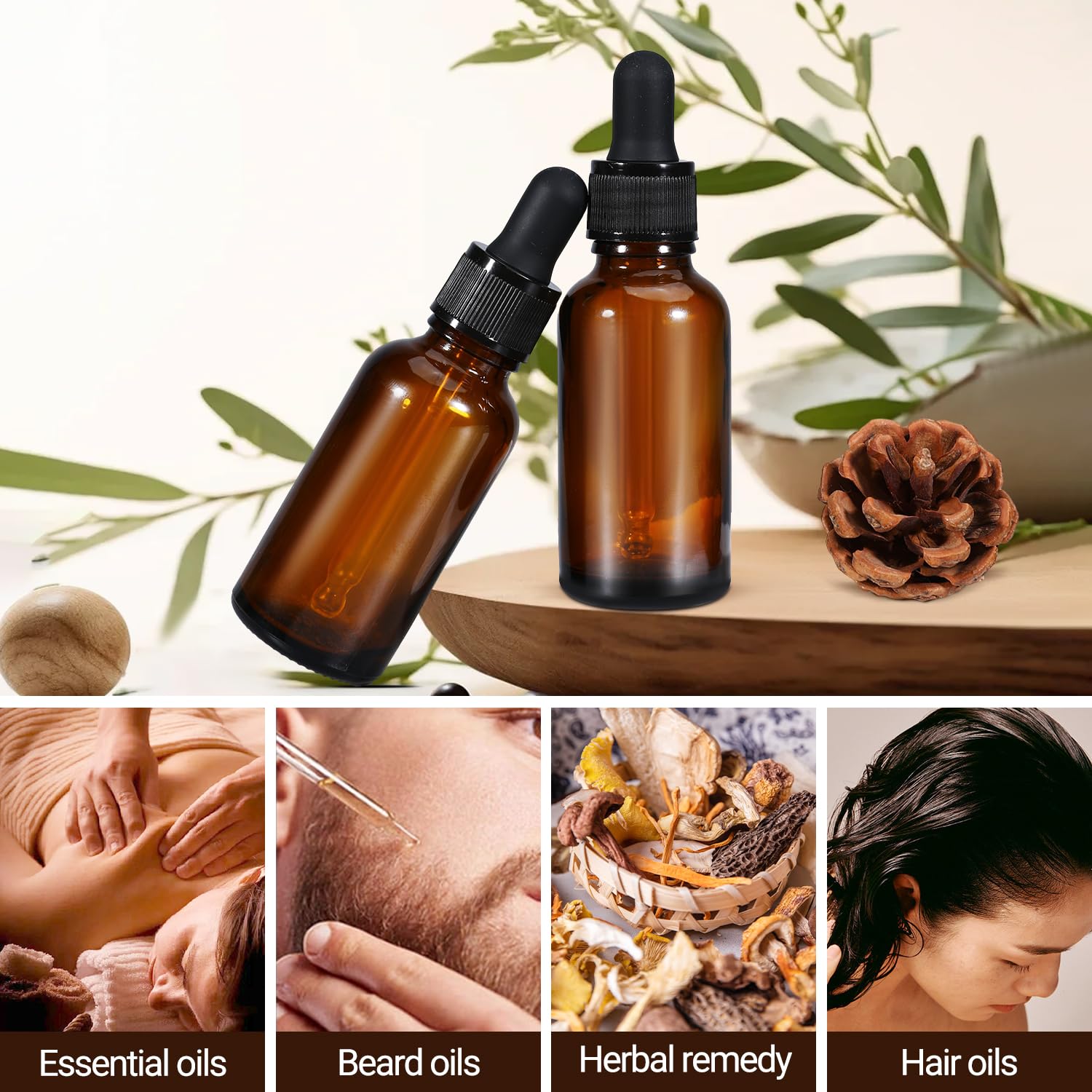 100ml (5 Pack) Amber Glass Dropper Bottle Liquid Essential Oils Bottle Bottles Leakproof Glass Tincture Bottles - NuSea