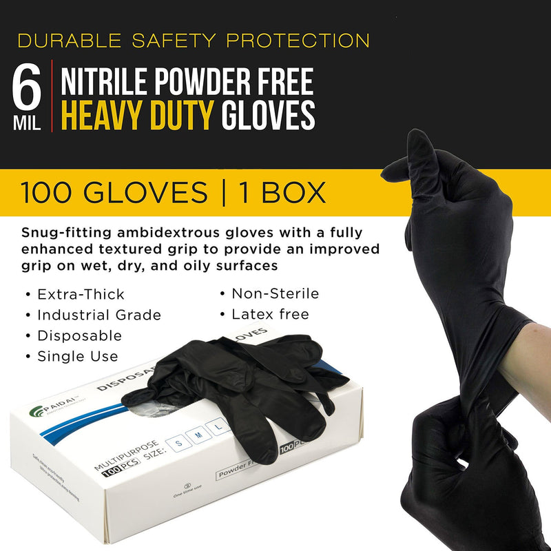 100x Nitrile Black Industrial Mechanic Tattoo Food Disposable Gloves Large - NuSea