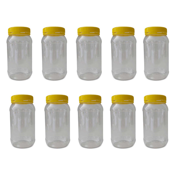 10x 1Kg Plastic Honey Jars + Lids - Round Clear Food Grade Packaging Containers - NuSea