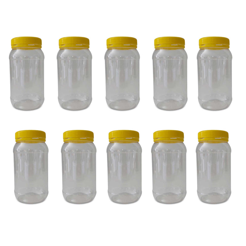 10x 1Kg Plastic Honey Jars + Lids - Round Clear Food Grade Packaging Containers - NuSea