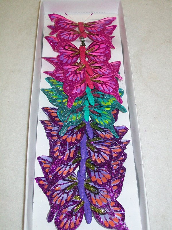 12 PCs of BUTTERFLY WITH CLIP GLITTER FEATHER - NuSea