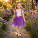 Kids’ Purple Fairy Costume – Floral Tulle Dress