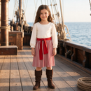 Kids’ Pirate Lass Costume – Striped Dress, Sash and Boot Covers
