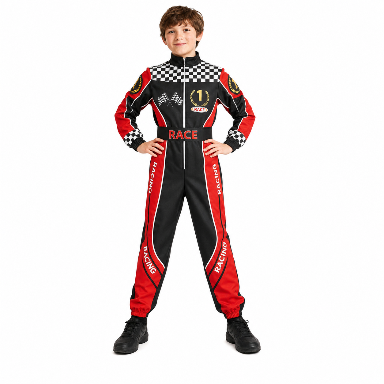 Kids’ Race Car Driver Costume – Racing Jumpsuit and Waist Sash