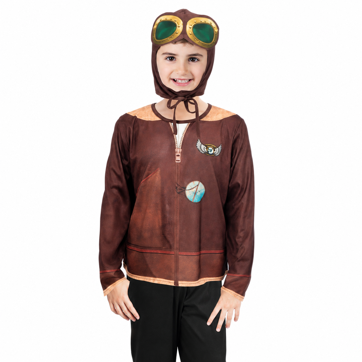 Kids’ Airforce Pilot Costume – Brown Aviator Top, Hat and Goggles