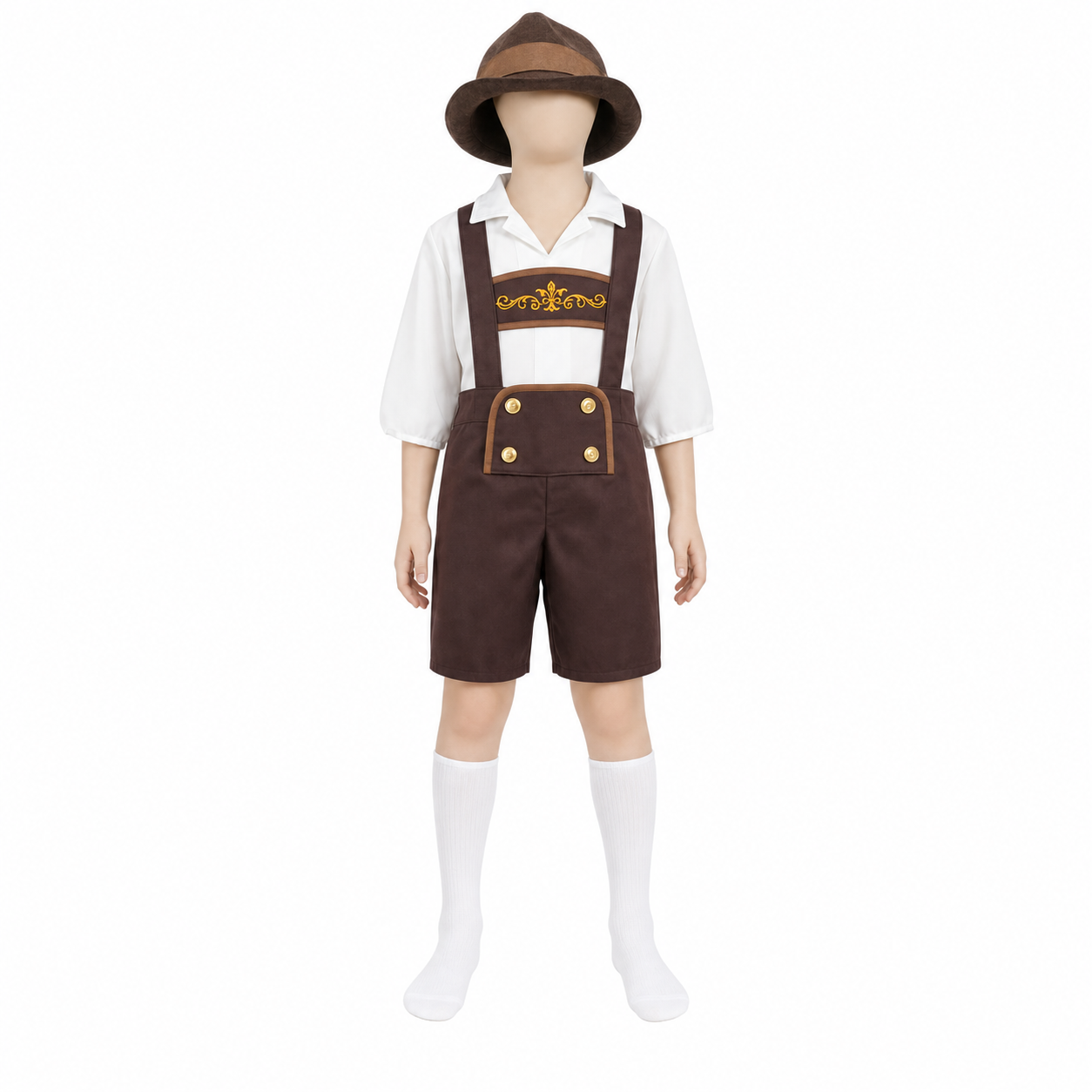 Kids’ German Boy Costume – Brown Suspender Shorts Set