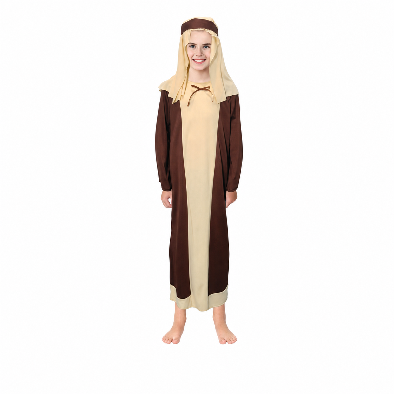 Kids’ Shepherd Costume – Brown and Cream Tunic with Headpiece