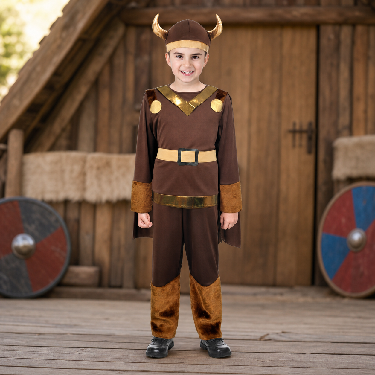 Kids’ Viking Costume – Brown Tunic, Cape, Trousers and Belt