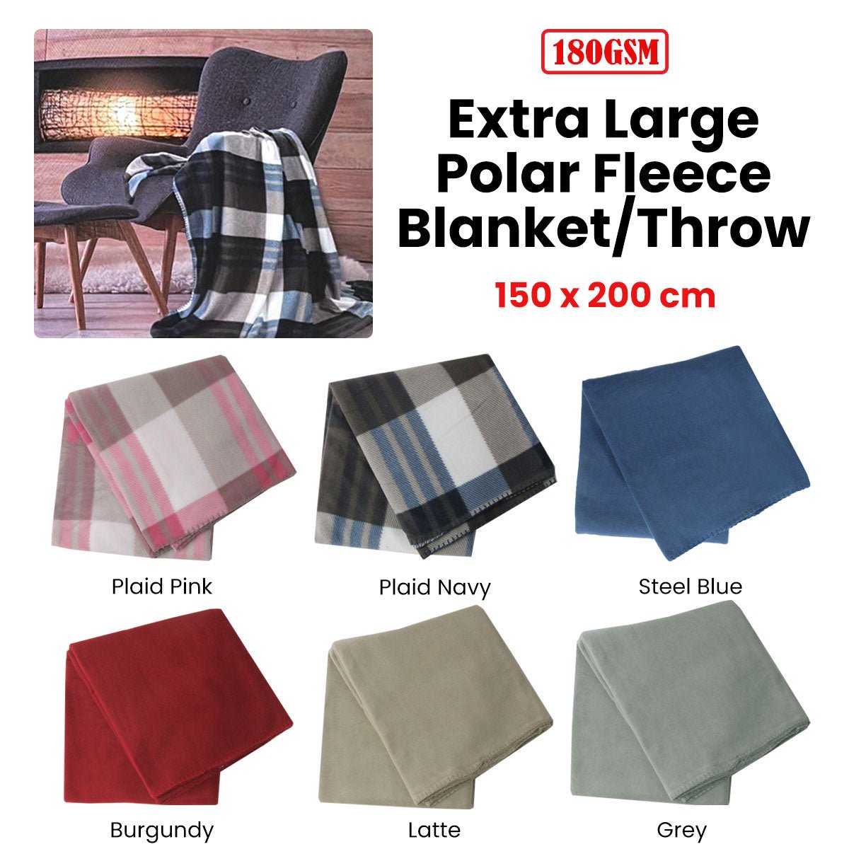 180GSM Extra Large Polar Fleece Throw Blanket 150 x 200cm Latte - NuSea