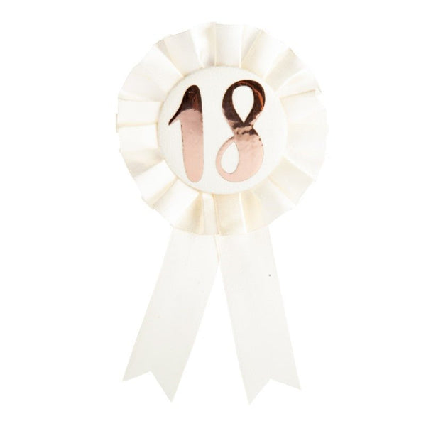 18th Birthday Rose Gold on White Rosette Badge - NuSea