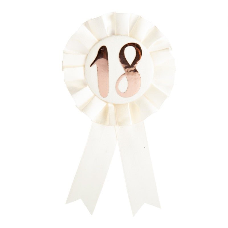 18th Birthday Rose Gold on White Rosette Badge - NuSea
