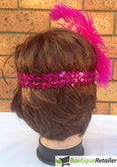 1920s FLAPPER HEADBAND Headpiece Feather Sequin Charleston Costume Gatsby Dance - Hot Pink - NuSea