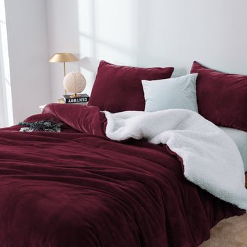 2 in 1 teddy sherpa duvet cover set and blanket king aubergine - NuSea