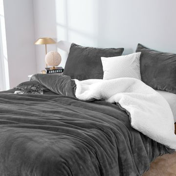 2 in 1 teddy sherpa duvet cover set and blanket queen charcoal - NuSea