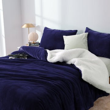 2 in 1 teddy sherpa duvet cover set and blanket queen midnight - NuSea