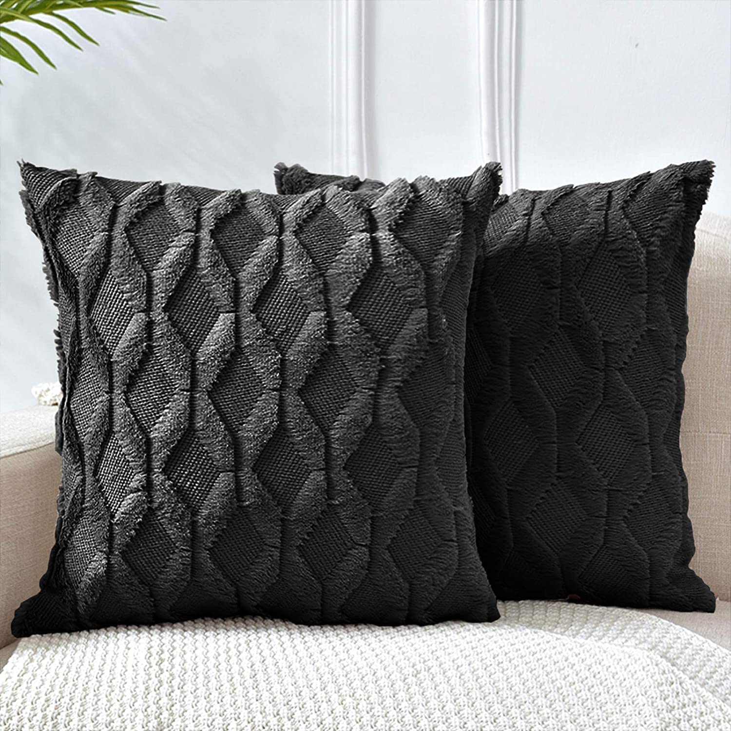 2 Pack Decorative Boho Throw Pillow Covers 45 x 45 cm (Black) - NuSea