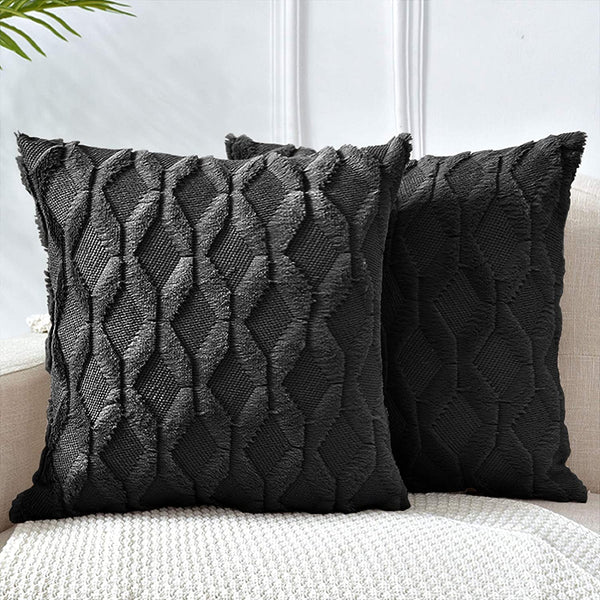 2 Pack Decorative Boho Throw Pillow Covers 45 x 45 cm (Black) - NuSea