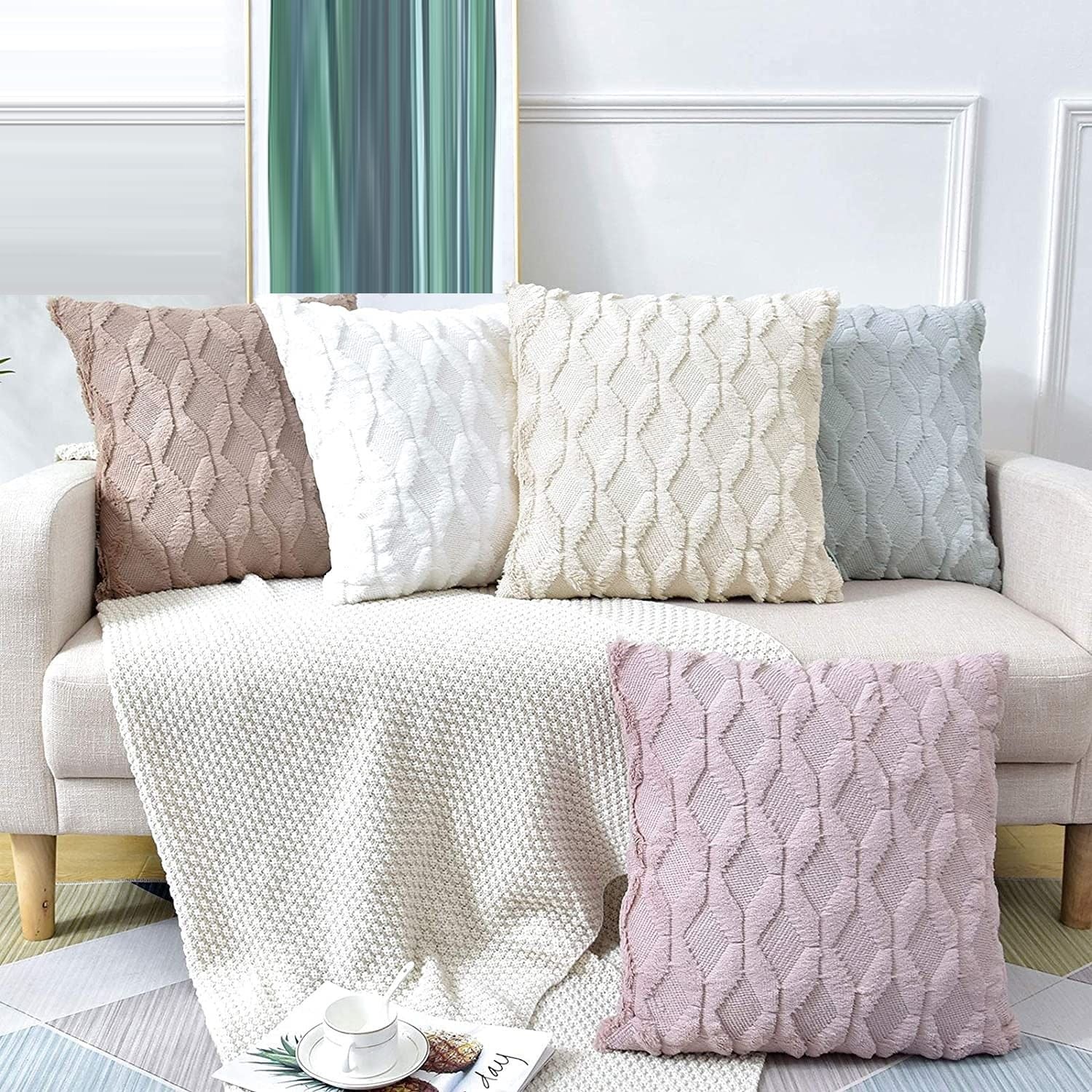 2 Pack Decorative Boho Throw Pillow Covers 45 x 45 cm (Pink) - NuSea