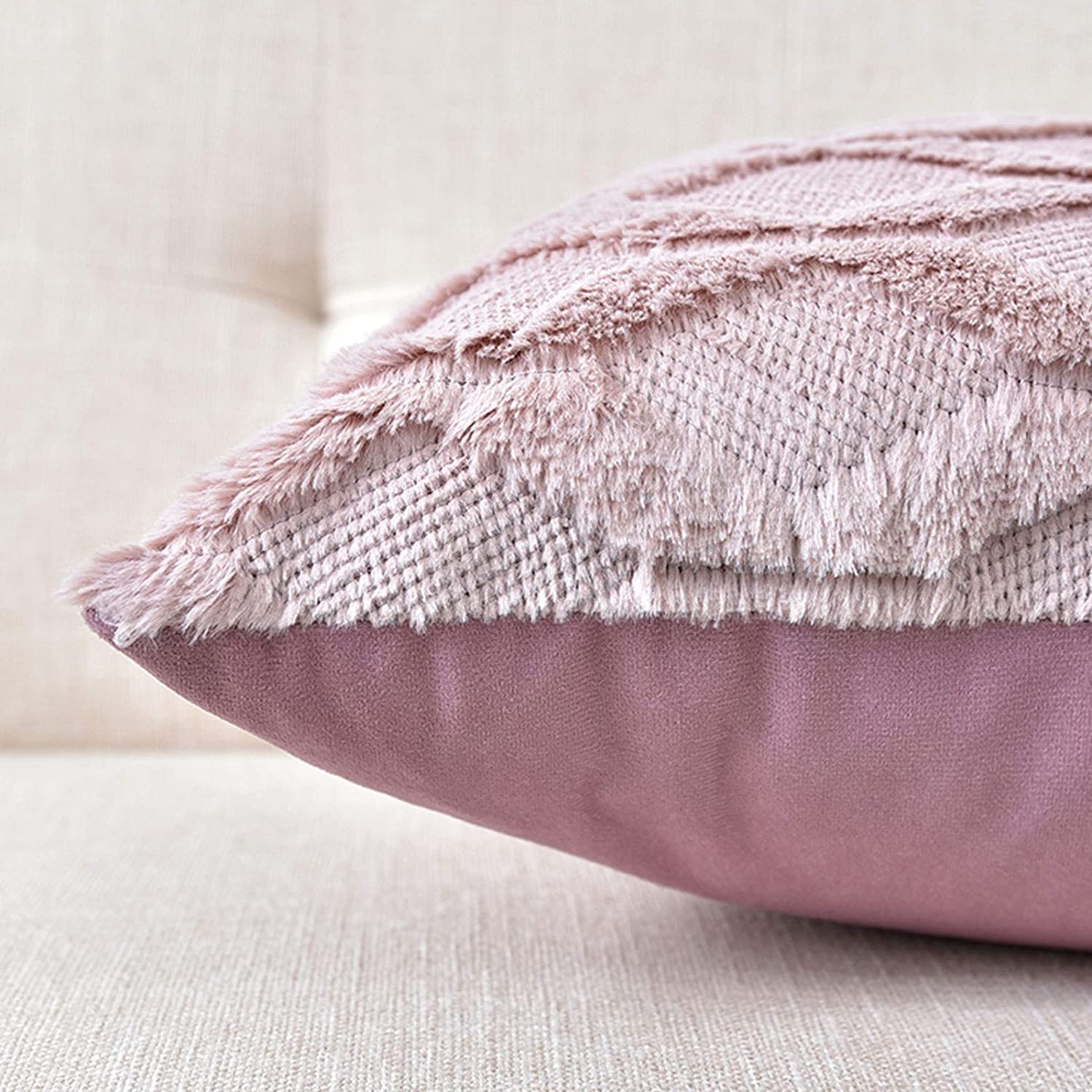 2 Pack Decorative Boho Throw Pillow Covers 45 x 45 cm (Pink) - NuSea