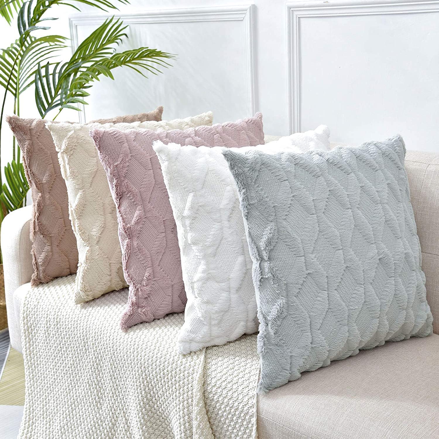 2 Pack Decorative Boho Throw Pillow Covers 45 x 45 cm (Pink) - NuSea