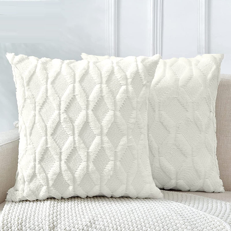 2 Pack Decorative Boho Throw Pillow Covers 45 x 45 cm (White) - NuSea