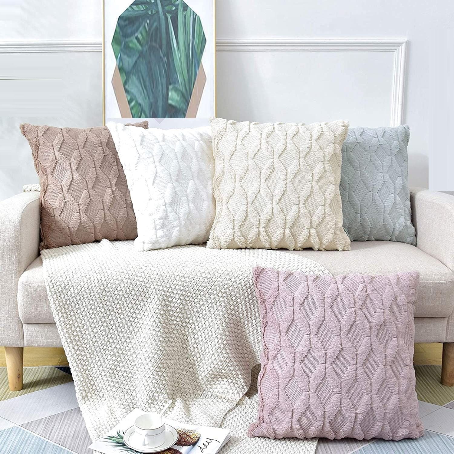 2 Pack Decorative Boho Throw Pillow Covers 45 x 45 cm (White) - NuSea