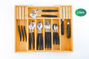 2 Pack Large Capacity Bamboo Expandable Drawer Organizer with Knife Block Holder for Home Kitchen Utensils - NuSea