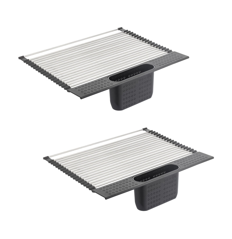 2 Pack Large Stainless Steel Roll Up Dish Drying Rack with Utensil Holder for Home Kitchen - NuSea