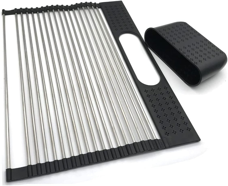 2 Pack Large Stainless Steel Roll Up Dish Drying Rack with Utensil Holder for Home Kitchen - NuSea