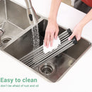 2 Pack Large Stainless Steel Roll Up Dish Drying Rack with Utensil Holder for Home Kitchen - NuSea
