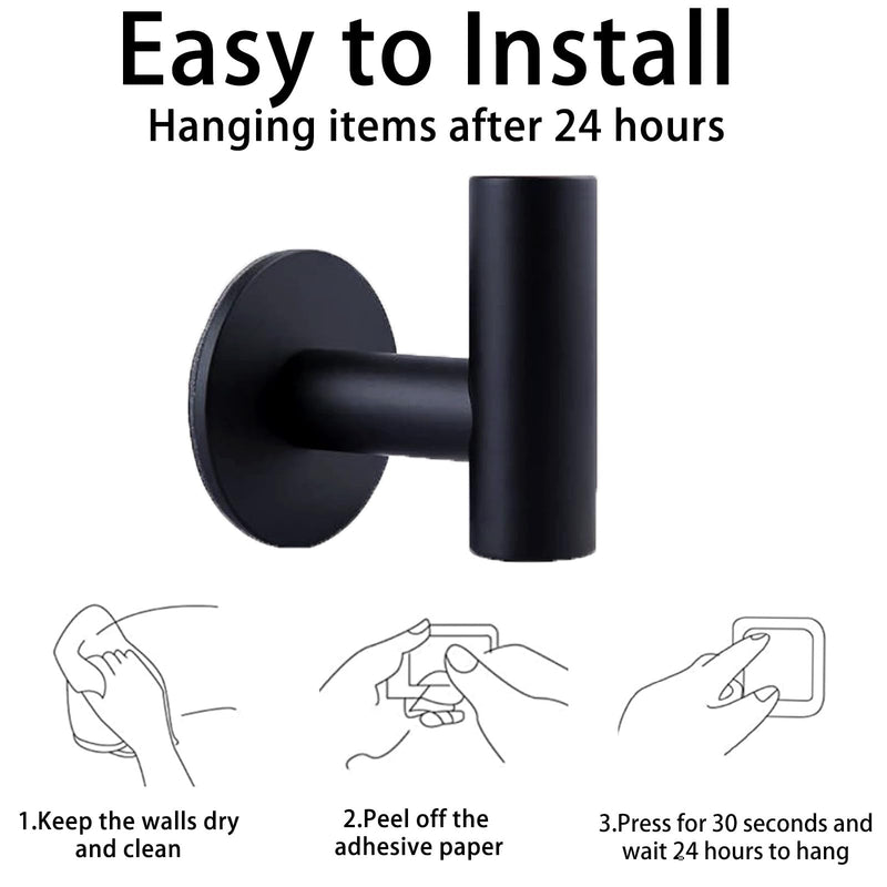 2 Pcs Wall Mount Self Adhesive Bathroom Towel Hooks Holder Cloth Hanger Hook Door Hanger Black - NuSea
