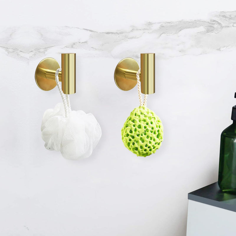 2 Pcs Wall Mount Self Adhesive Bathroom Towel Hooks Holder Cloth Hanger Hook Door Hanger Gold - NuSea