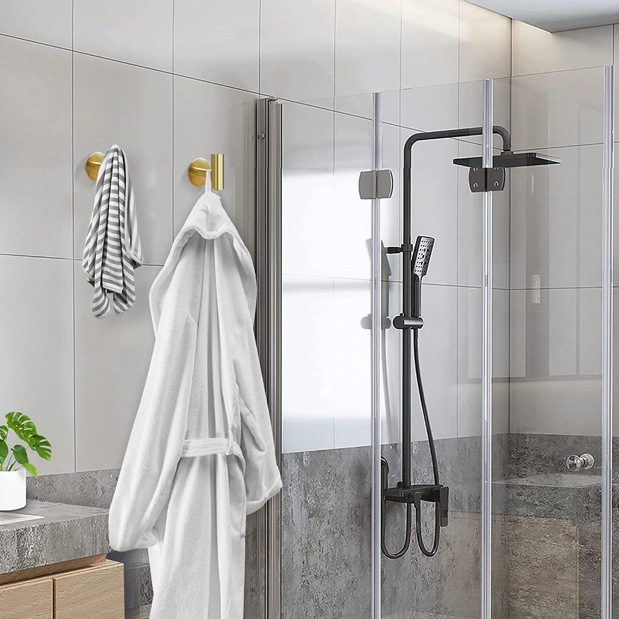 2 Pcs Wall Mount Self Adhesive Bathroom Towel Hooks Holder Cloth Hanger Hook Door Hanger Gold - NuSea