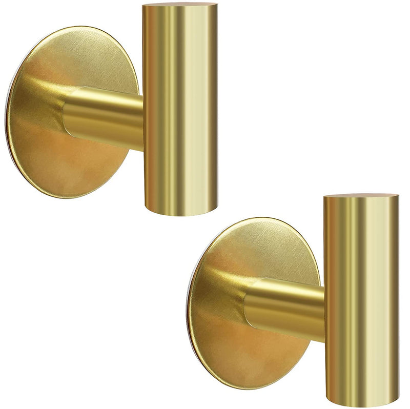 2 Pcs Wall Mount Self Adhesive Bathroom Towel Hooks Holder Cloth Hanger Hook Door Hanger Gold - NuSea